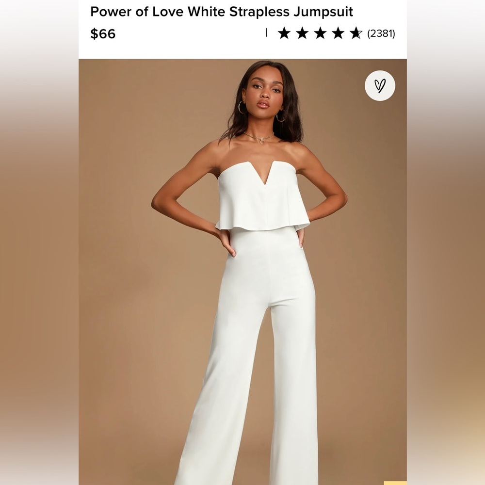 New never worn, White Strapless Lulus Jumpsuit, size M.